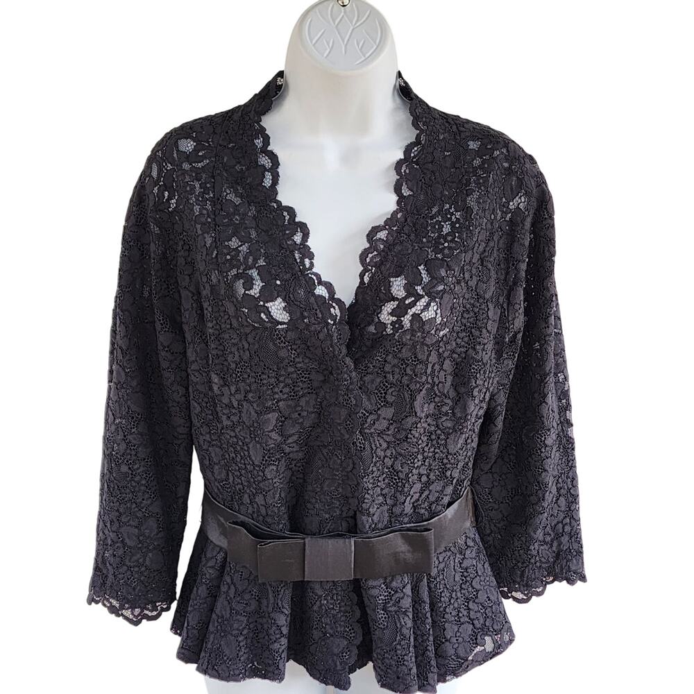 Teri Jon Black Lace Dark Elegance Blouse Plus Size 14 Whimsy Goth Mob Wife